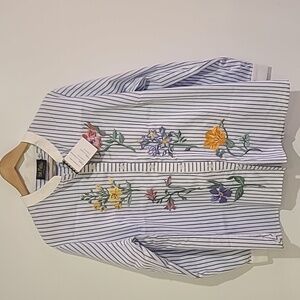 NWT Bob mackie Art floral embroidered Striped shirt